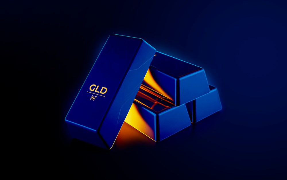 Blue gold bars with the contract ticker: GLD.